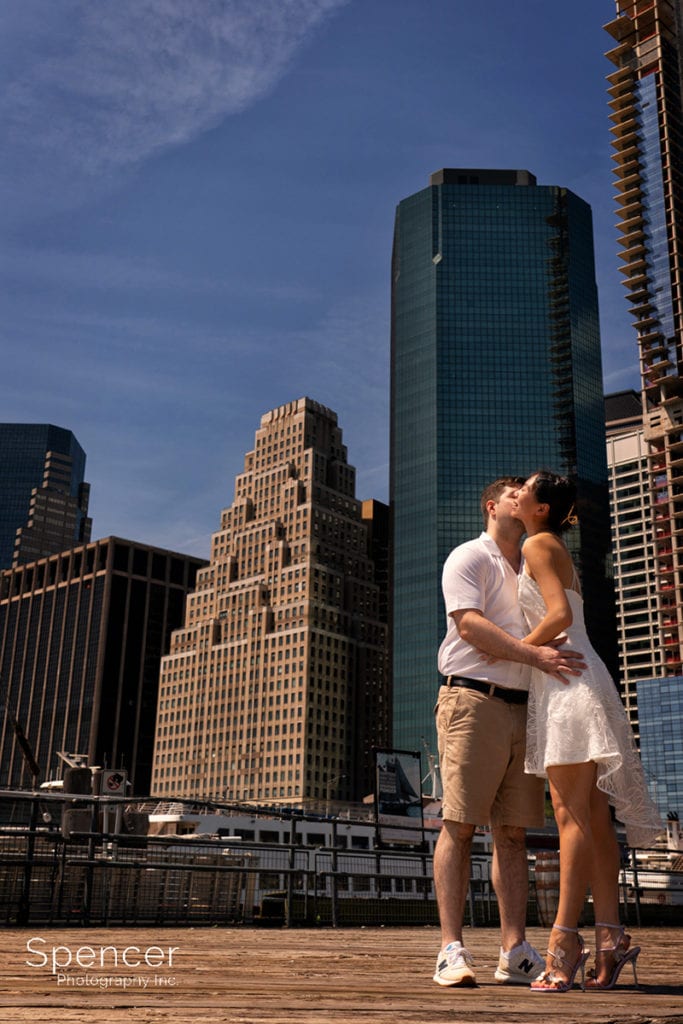 couple kissing at South Street Seaport New York City