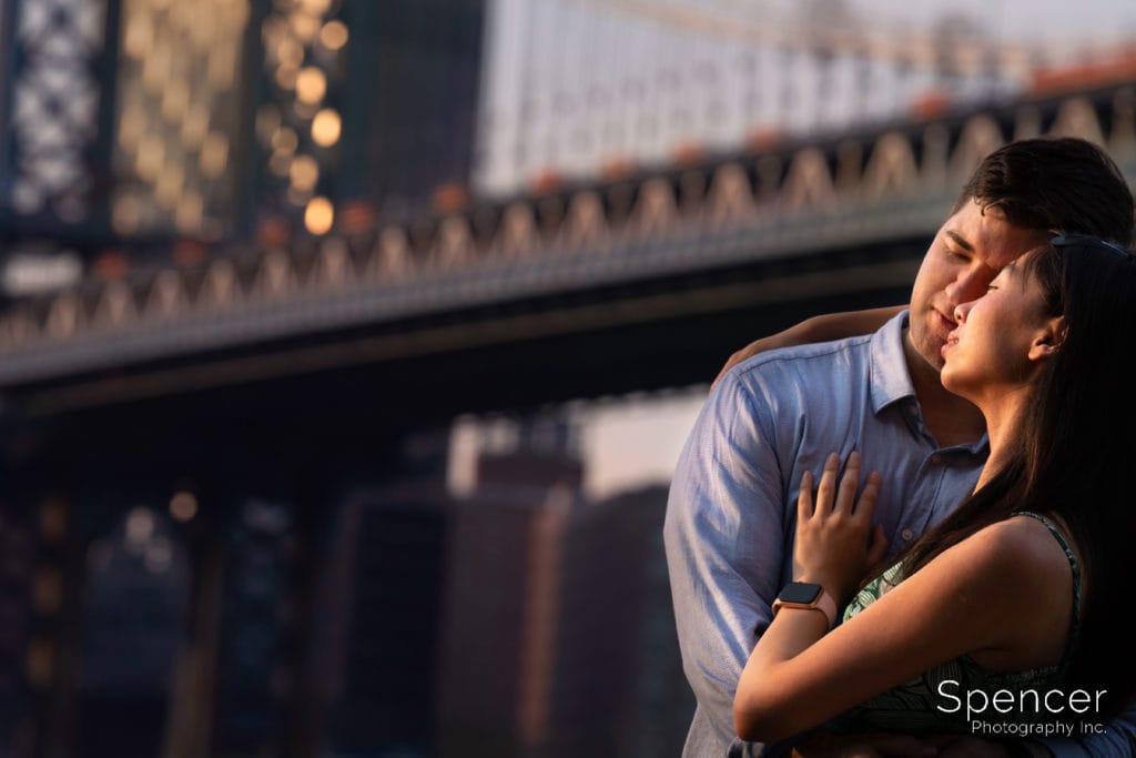 engagement picture at Dumbo Bridge in New York City