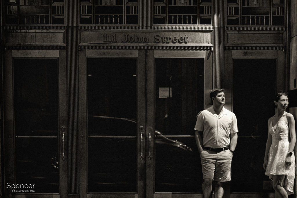 engagement picture on John Street in Manhattan