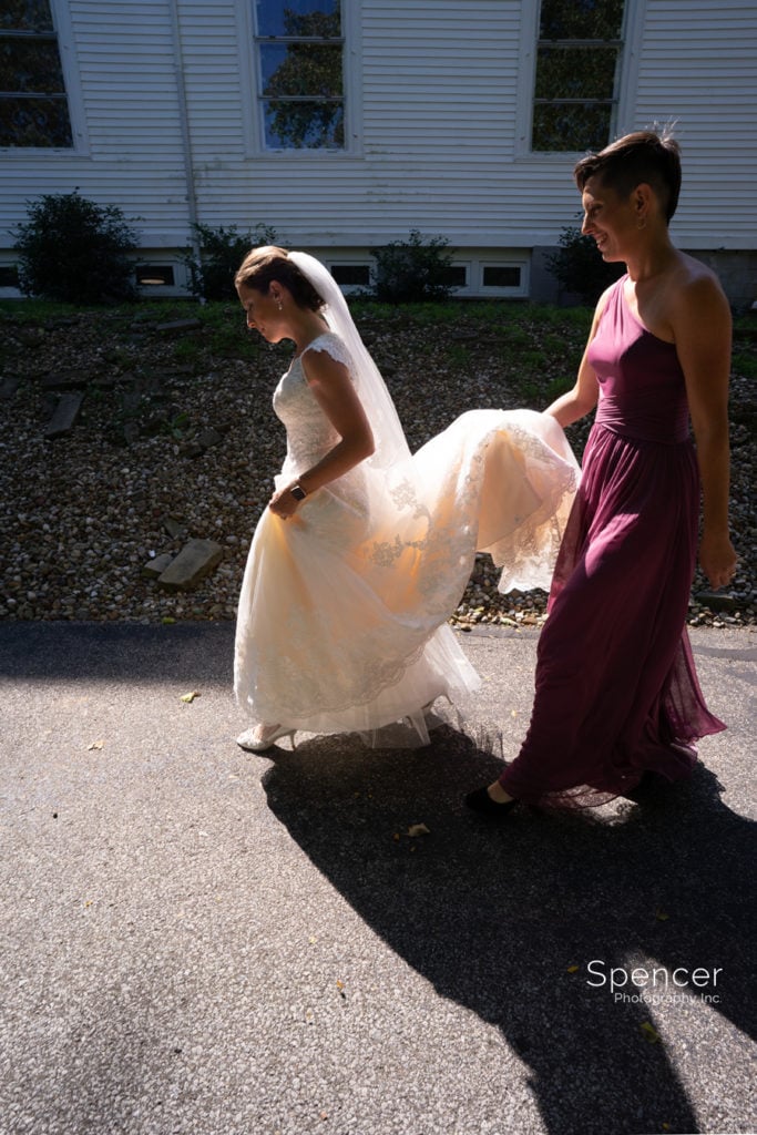 bride walking to wedding ceremony in Olmsted Falls