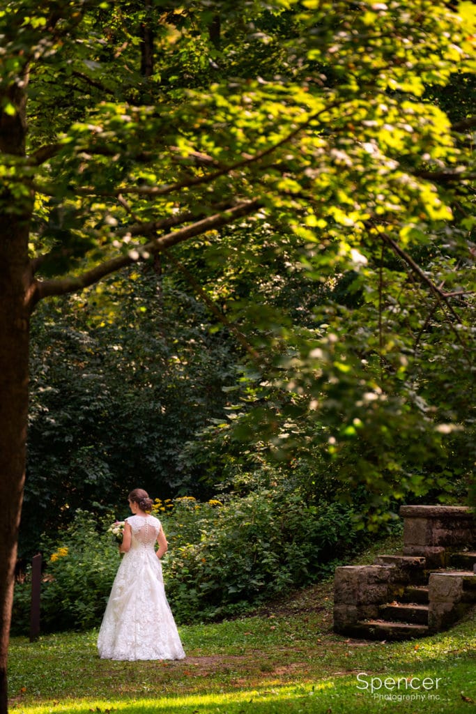 bride standing on park in Olmsted Falls Ohio