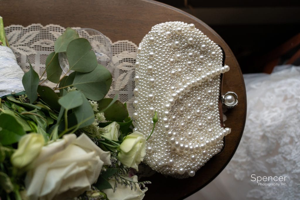 brides purse sitting in Grand Pacific Junction Hotel