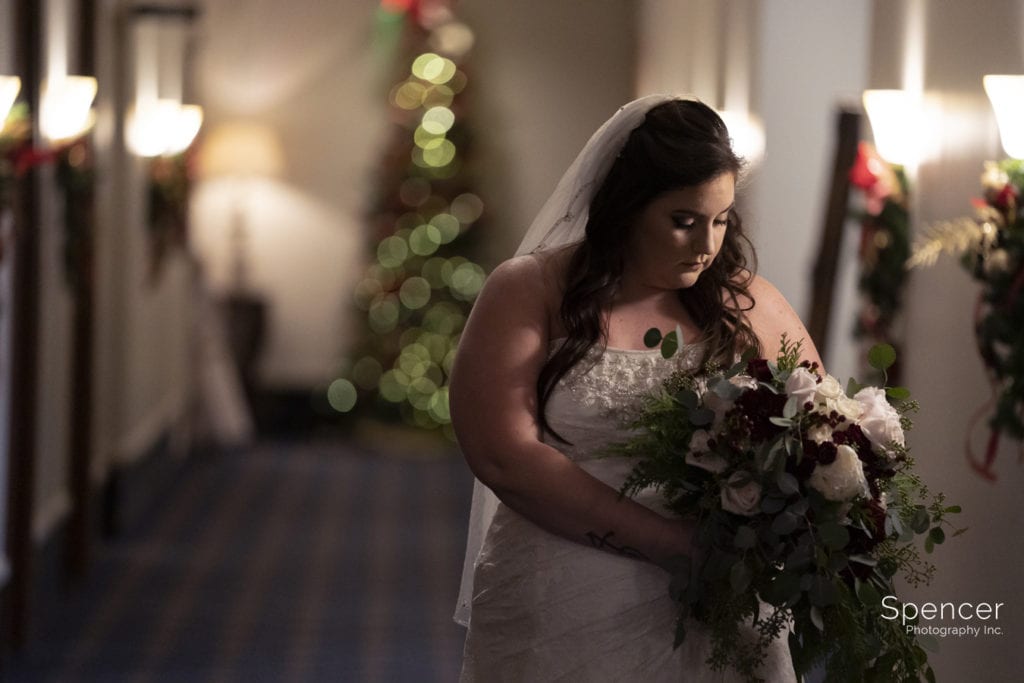 christmas picture of bride at Prestwick Country Club