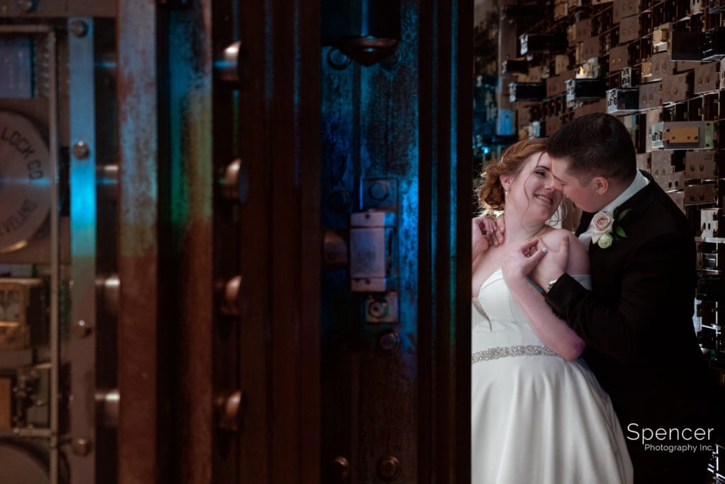 bride and groom in vault at Ariel Pearl Center