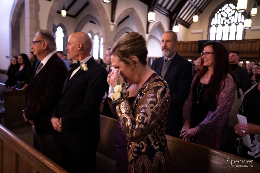 mom crying at wedding at Parkside Church Lakewood