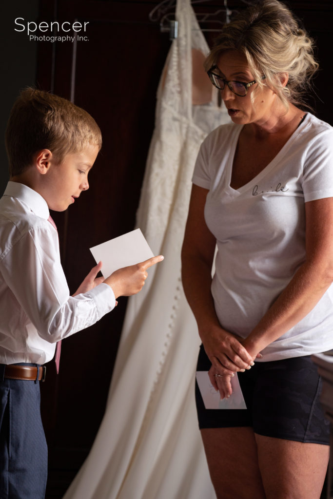 stepson reading note from bride