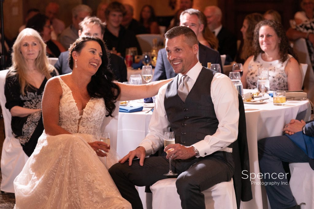 bride and groom react to maid of honor speech