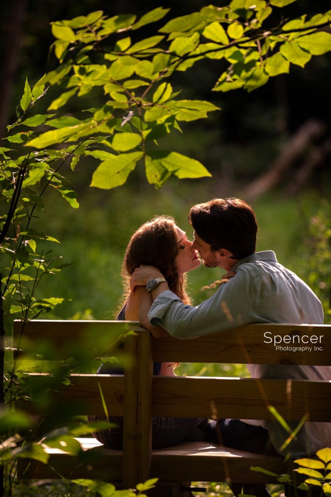 couple kissing in the engagement photo in shaker heights