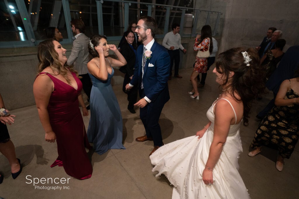wedding reception dancers at Akron Art Museum