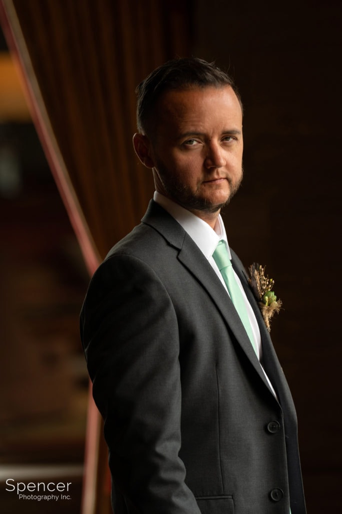 simple wedding picture of groom at Cleveland Renaissance