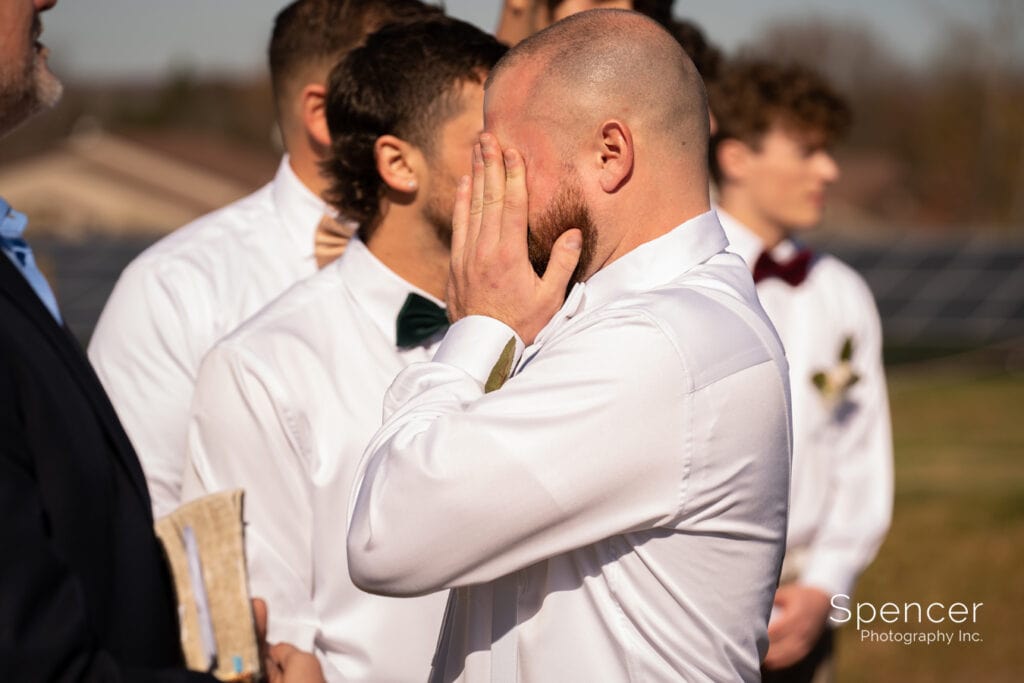 groom crying at White Timbers wedding