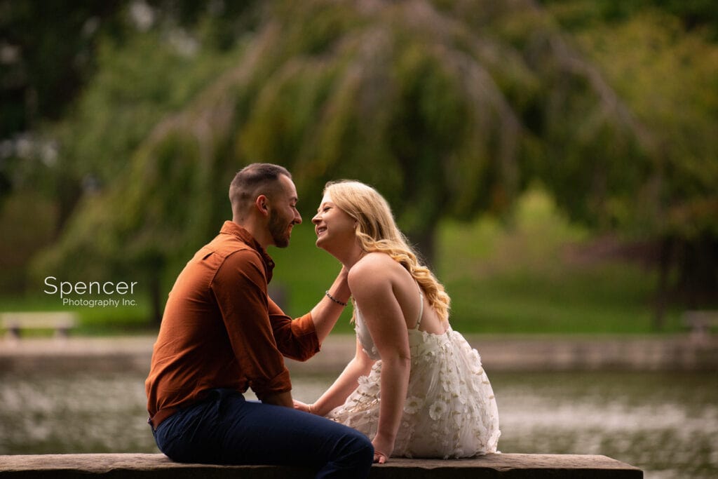 Bride smiling in Wade Oval Engagement pic