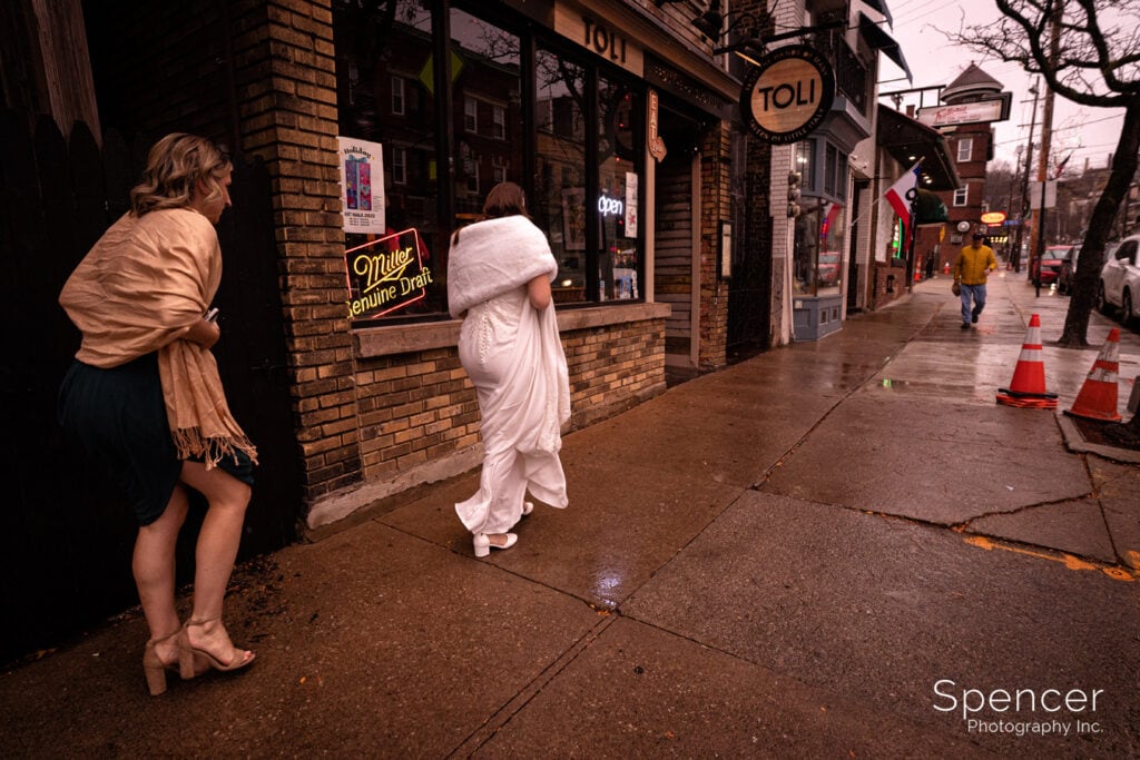 Bride walking in Cleveland Little Italy