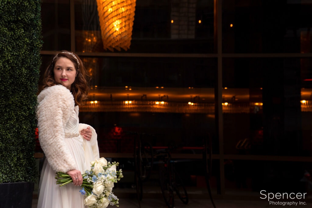 picture of bride outside Metropolitan at the 9