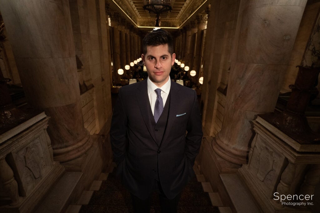 portrait of groom before his wedding at Marble Room
