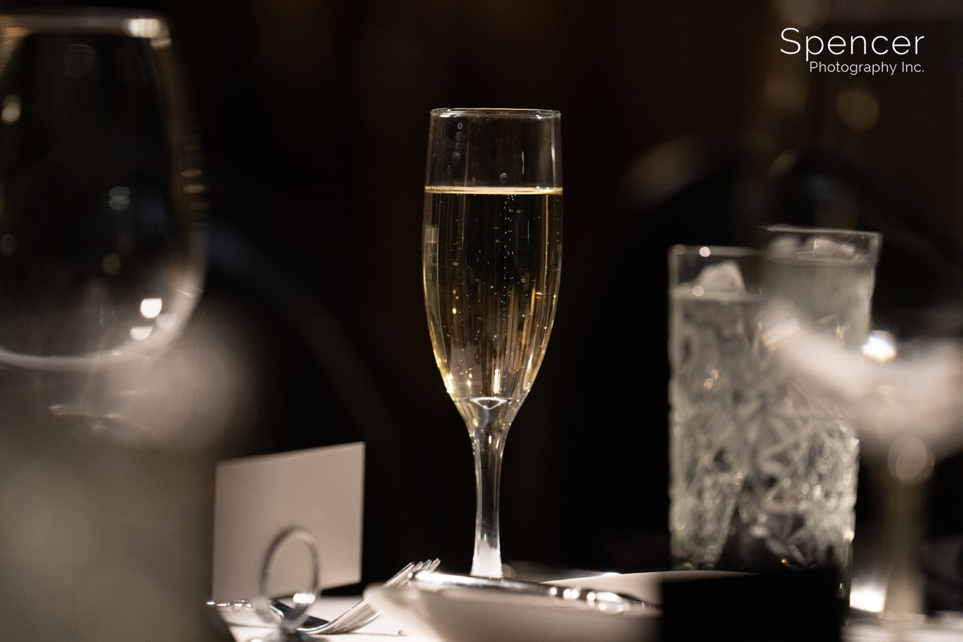 champagne glass at Marble Room wedding reception