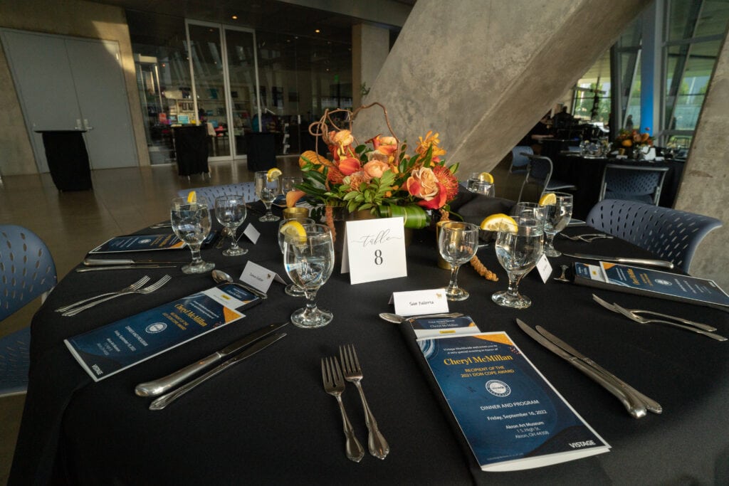 table setting at akron art museum event