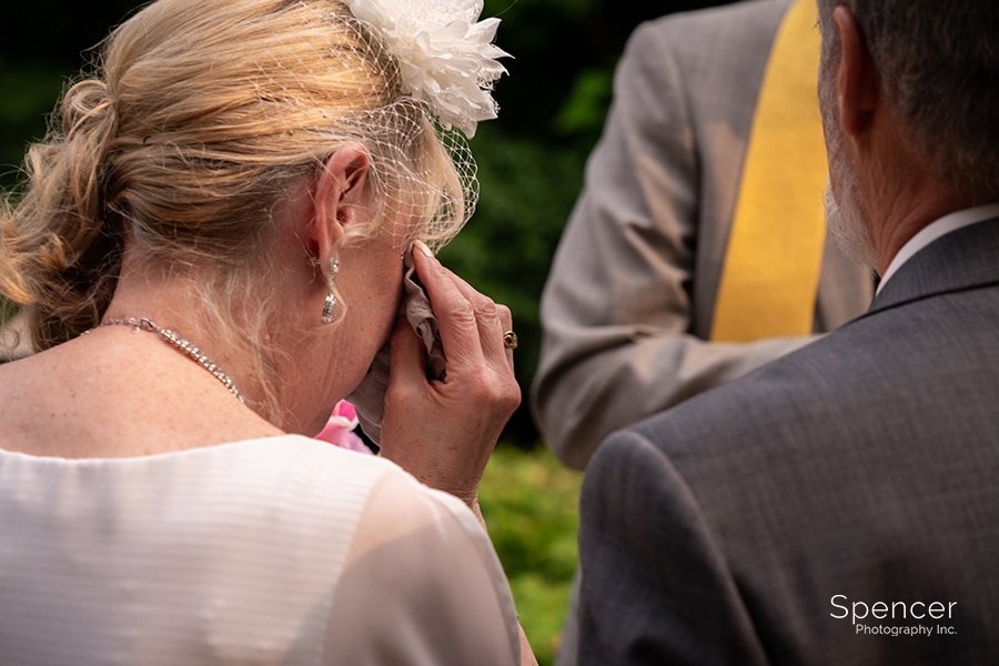 bride crying at wedding ceremony at O'Neil House