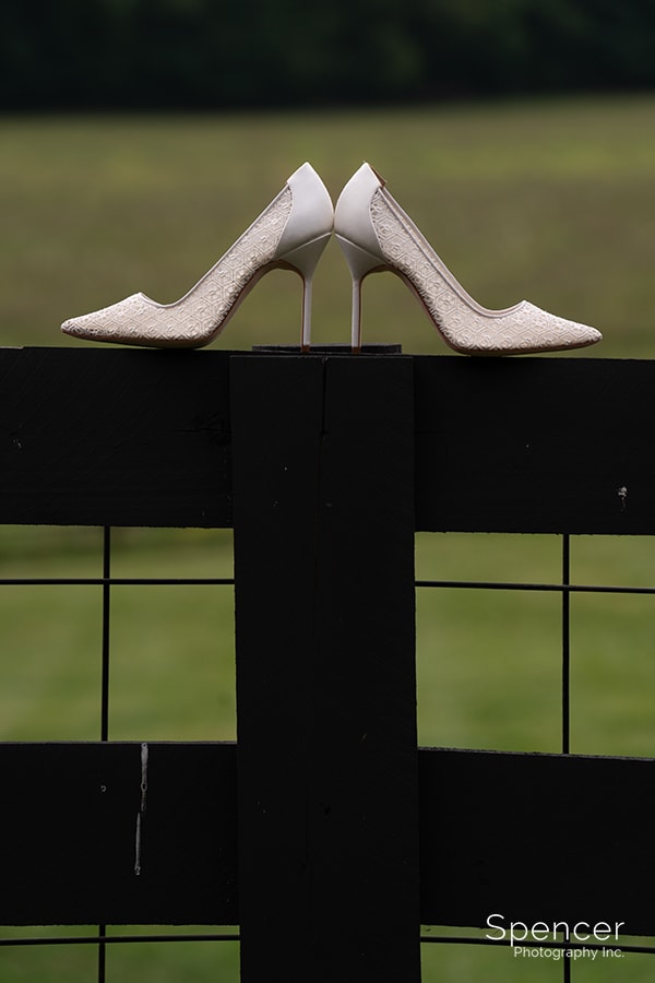 creative picture of brides shoes at Parker Barn
