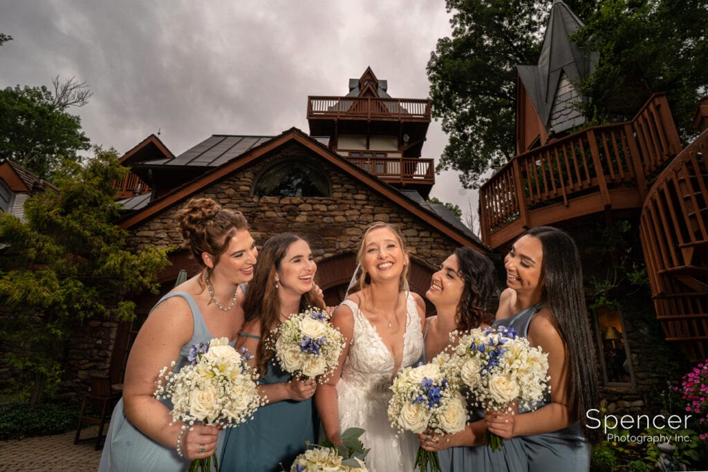 bridesmaids with bride at Landoll's Mohican Castle
