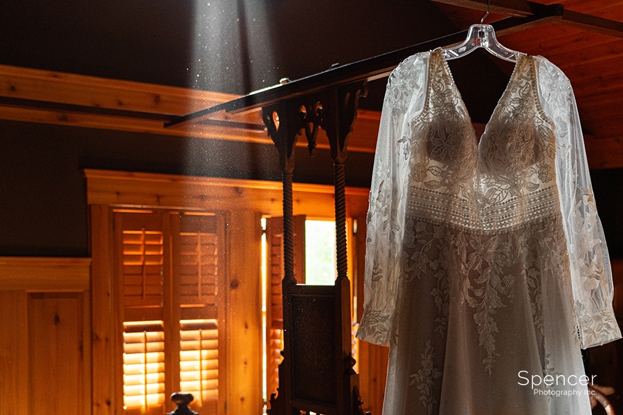 brides wedding dress at Ewing Manor