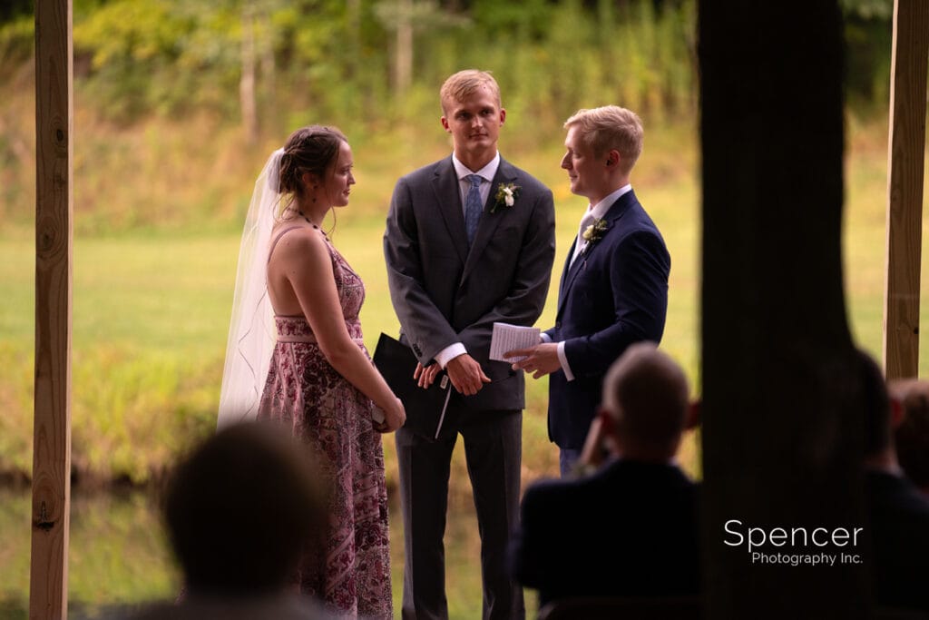 exchange of vows during outdoor wedding in Pennsylvania