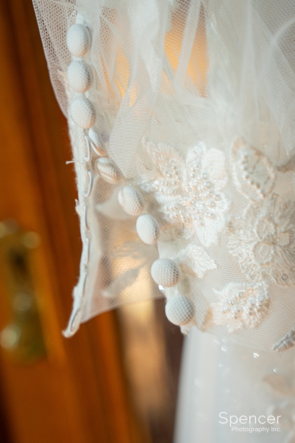 wedding dress detail at Vrooman Mansion