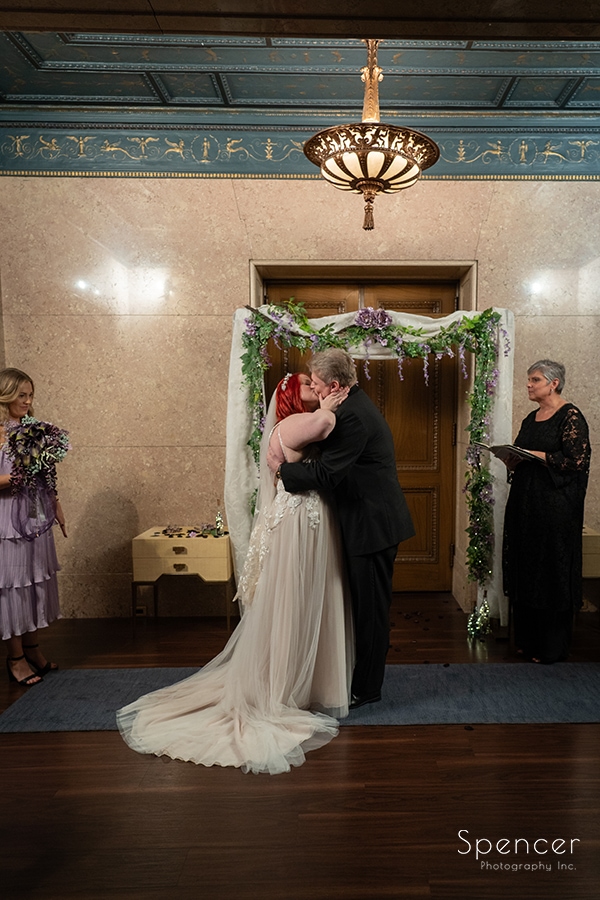 first kiss at wedding ceremony at Marble Room