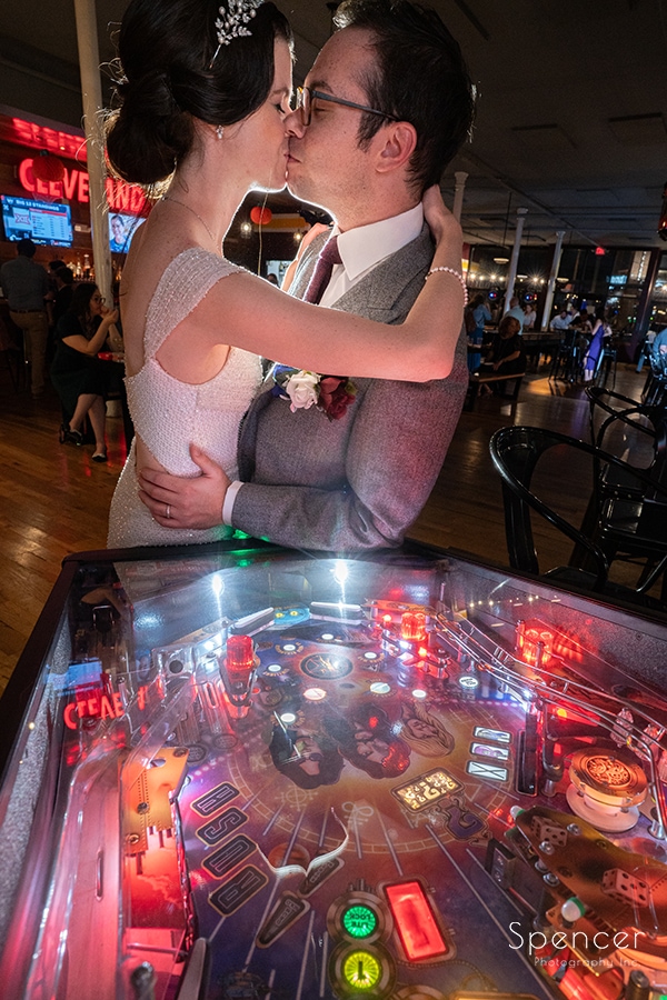 cool wedding photo at forest city shuffleboard