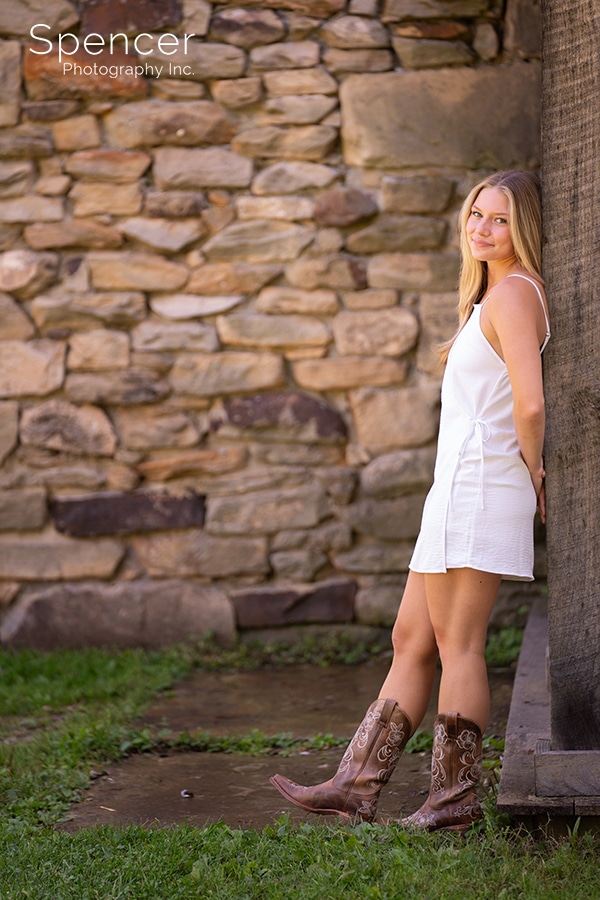 full length senior picture at Hale Farm and Village