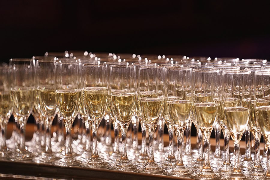 champagne glasses at House of blues wedding reception